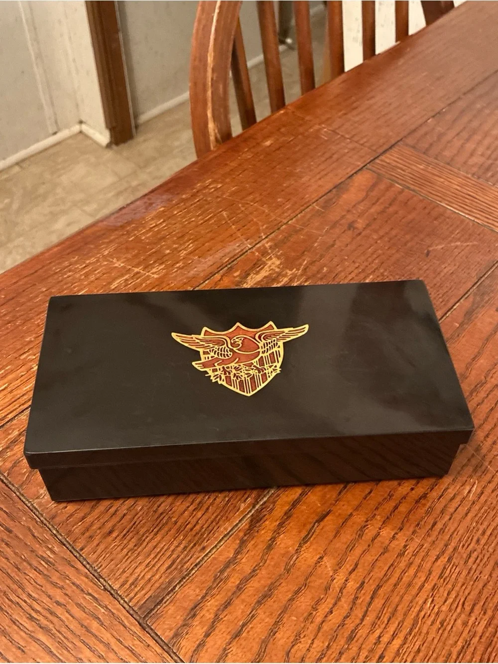 Couroc Of Monterey Jewelry Trinket Box Black Wood Inlaid Eagle Vintage